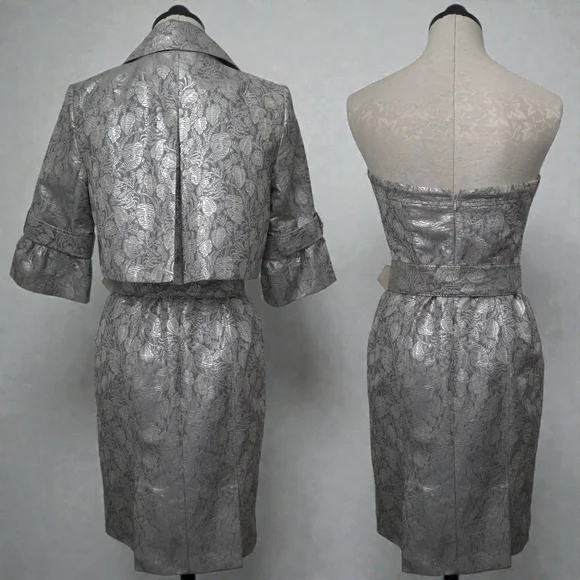 Badgley Mischka Designer Evening Mini Midi 3-Piece Belted Set Dress 6-Medium - Picture 2 of 9